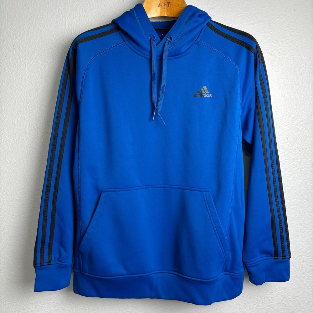 Adidas Climawarm Hoodie Men's Medium Royal Blue Black 3 Stripe Pullover